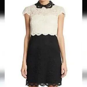 Betsey Johnson White and Black Lace Oxford/Schoolgirl/Office Dress Size 8
